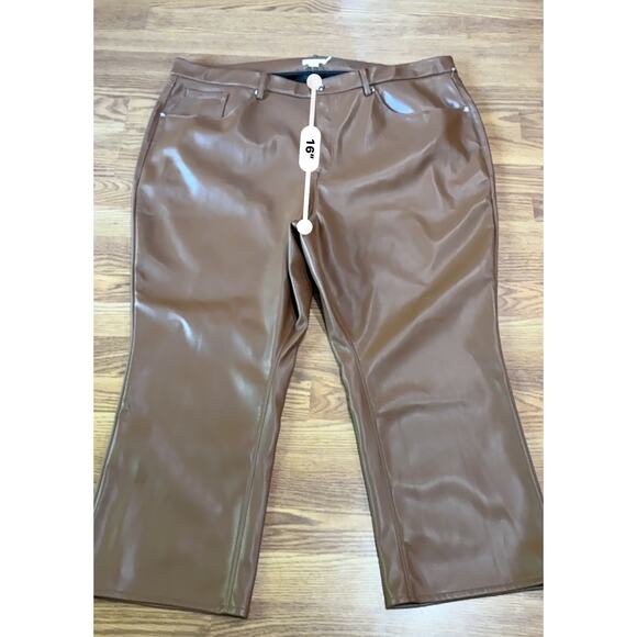 Good American Cognac Better Than Leather Faux Leather Good Icon Pants 28 plus - Picture 8 of 13